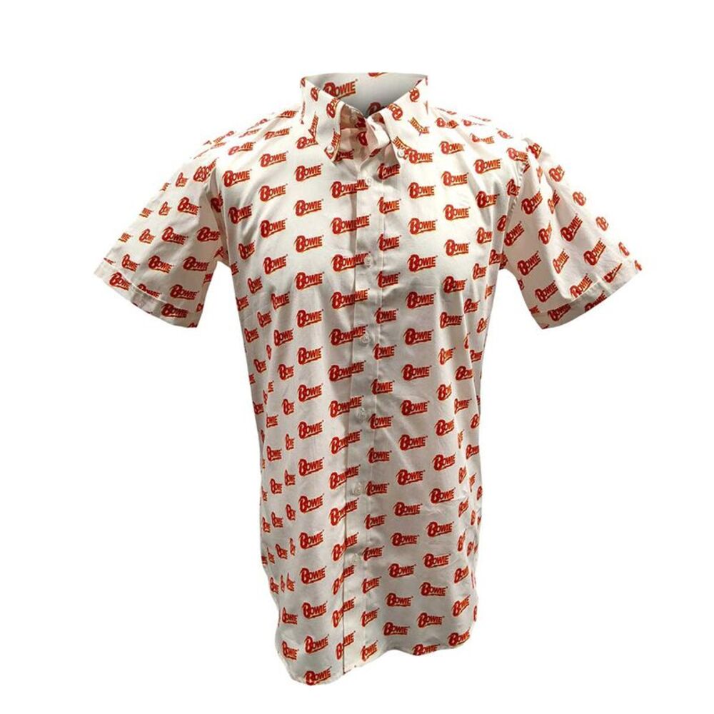 David Bowie Unisex Adult All Over Logo Shirt / White